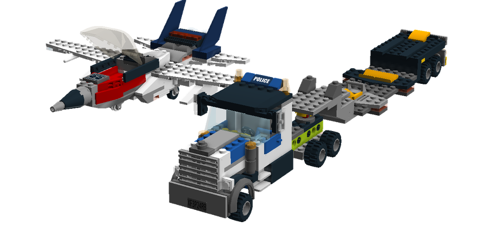 Lego Fighter Jet with Transport Truck and Trailer