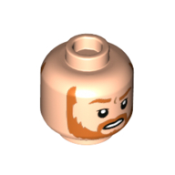 Lego Minifig Head Obi-Wan Kenobi, Dark Orange Beard, Serious with Gold Headset / Clenched Teeth Print / Light Nougat