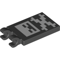 Lego Tile Special 2 x 3 with 2 Clips without Tab between Clips with Pixelated Cross and Bones print