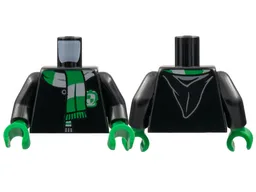 Torso Hogwarts Robe Clasped with Slytherin Shield and Scarf Pattern / Black Arms / Green Hands