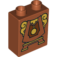 Lego Duplo Brick 1 x 2 x 2 with Bottom Tube with Bottom Clock (Cogsworth) Print / Dark Orange
