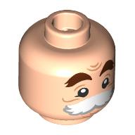 Lego Minifig Head Maurice, Thick Reddish Brown Eyebrows, Big White Moustache, Wrinkles, Neutral / Scared / Light Nougat