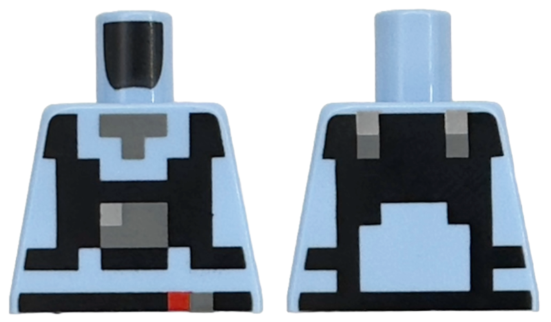 Lego Torso Pixelated Dark Bluish Gray Neck, Black Straps and Belt with Red and Dark Bluish Gray Squares Pattern
