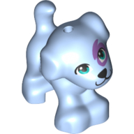 Lego Animal, Dog, Small Standing with Dark Turquoise Eyes, Black Nose and Mouth, Medium Lavender Spot Print / Bright Light Blue