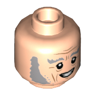 Lego Minifig Head Garrick Ollivander, Light Bluish Gray Sideburns and Bushy Eyebrows, Forehead and Cheek Lines, Open Mouth Smile Print / Light Nougat