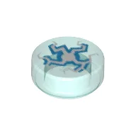 Tile Round 1 x 1 with Cracked Blue and White Lightning Burst from Center Print / Trans-Light Blue