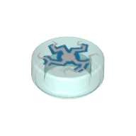 Lego Tile Round 1 x 1 with Cracked Blue and White Lightning Burst from Center Print / Trans-Light Blue