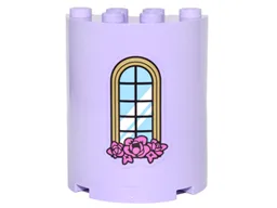 Cylinder Half 2 x 4 x 4 with Curved Lattice Window and Pink Roses Pattern (Sticker) - Set 41067