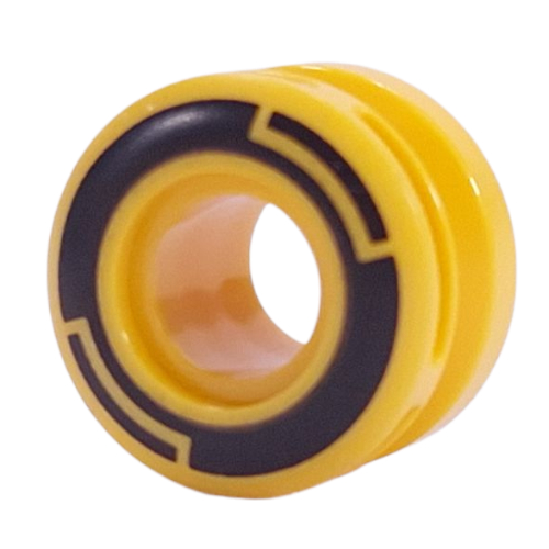 Lego Wheel 11 x 8 with Center Groove, One Smooth Side with Black Circles print / Yellow