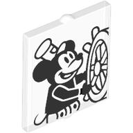 Lego Glass for Window 1 x 2 x 2 Flat with Classic Mickey Mouse (Steamboat Willie) print / Trans-Clear