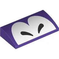 Brick Curved 2 x 4 x 2/3 No Studs with White Closed Eyes Print / Dark Purple