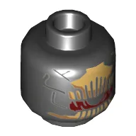 Minifig Head Outrider, Metallic Gold Comb Above and Below Red Eye, Metallic Gold Scales on Back Print [Hollow Stud] / Black