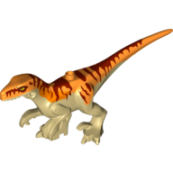 Lego Animal, Dinosaur, Atrociraptor with Orange Top, Dark Red Stripes print / Tan