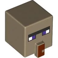 Minifig Head Special, Cube with Dark Red Nose and Villager Face with Dark Purple Eyes Print / Dark Tan