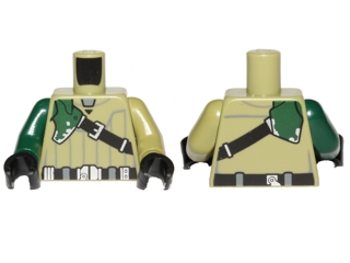 Lego Torso SW Shirt with Diagonal Black Belt and Dark Green Pad Pattern (Kanan Jarrus) / Olive Green Arm Left / Dark Green Arm Right / Black Hands
