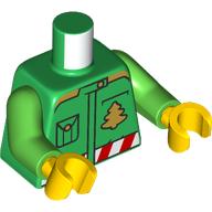 Lego Torso, Shirt, Gold Christmas Tree, Pocket, Red/White Belt print, Bright Green Arms, Yellow Hands / Green