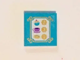 Tile 2 x 2 with Bakery Menu in Gold Frame with Swirls Pattern (Sticker) - Set 41101 / Medium Azure