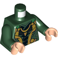 Lego Torso Armor with Plates with Gold Detailing Print, Dark Green Arms, Light Nougat Hands / Dark Green