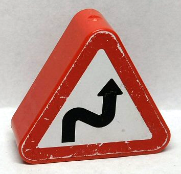 Lego Duplo, Brick 1 x 3 x 2 Triangle Road Sign with Curved Road Pattern (Sticker) - Set 9211