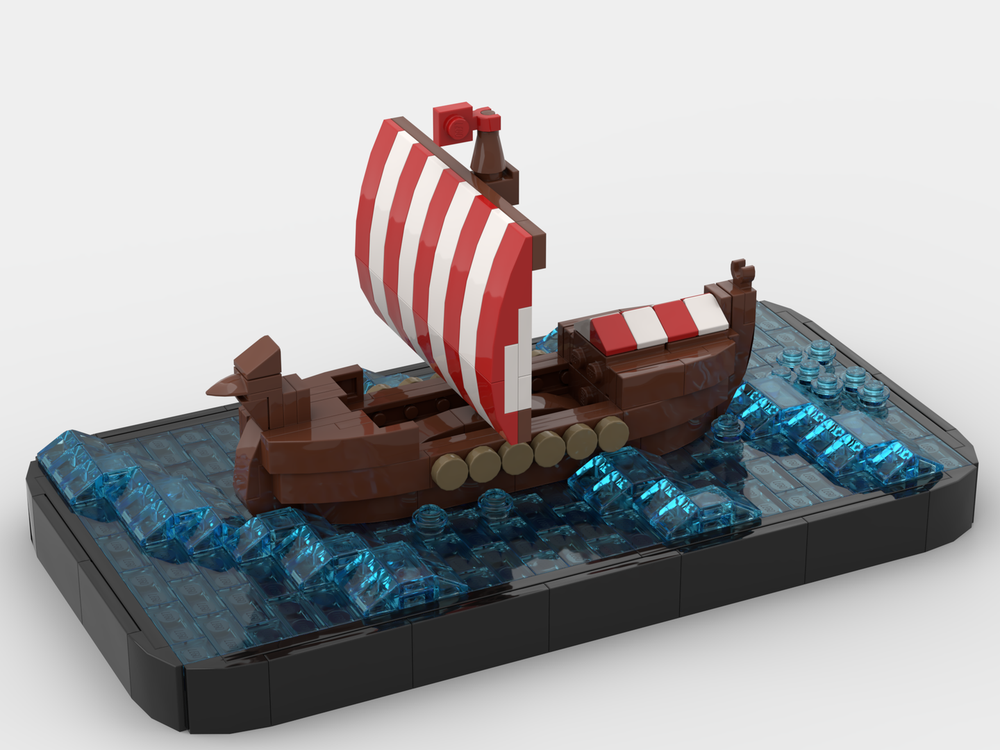 Lego Viking Longship at Sea (microscale)