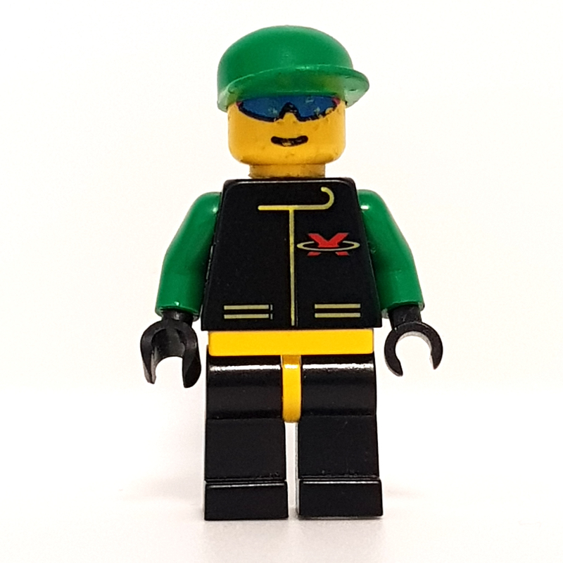 Lego Racer, Extreme Team, Black Jacket, Black Legs, Green Cap, Blue Sunglasses