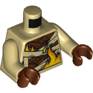 Lego Torso Armor, Reddish Brown with Wraps and Flames Print, Tan Arms, Reddish Brown Hands / Tan
