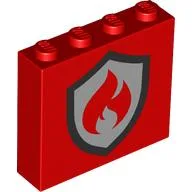 Brick 1 x 4 x 3 with Fire Logo Print / Red