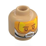 Lego Minifig Head Carson Teva, Dark Bluish Grey Eyebrows, White Beard, Neutral / Black Chin Strap, Trans-Orange Visor / Warm Tan
