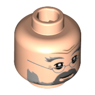 Lego Minifig Head Albus Dumbledore, Bushy Eyebrows Furrowed, Mustache, Beard, Silver Semicircle Glasses Print [Hollow Stud] / Light Nougat