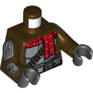 Lego Torso Armor, Light Bluish Gray Panels, Dark Brown Bandolier and Belt, Red Scarf Print, Dark Brown Arms with Light Bluish Gray Armor Panels Print, Black Hands / Dark Brown