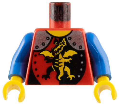 Lego Torso Castle Armor with Standing Dragon and Silver Shoulders, Yellow Neck Pattern / Blue Arms / Yellow Hands