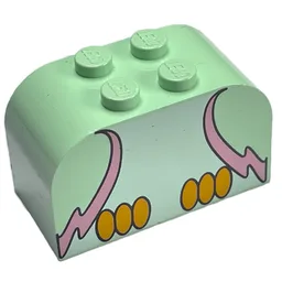 Brick Curved 2 x 4 x 2 Double with Parrot, White Chest, Pink Wings Outline Body Print / Light Green