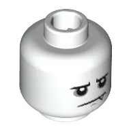 Minifig Head Spider Suit Boy, Low Eyebrows, Sad Mouth, Sharp Tooth / White