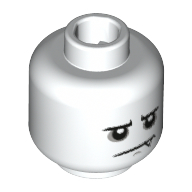 Lego Minifig Head Spider Suit Boy, Low Eyebrows, Sad Mouth, Sharp Tooth / White