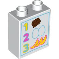 Lego Duplo Brick 1 x 2 x 2 with '1 2 3', Groceries print / White