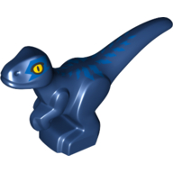 Lego Animal, Dinosaur, Raptor, Baby, with Blue Streaks/Lines, Yellow Eye / Dark Blue