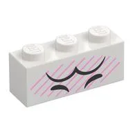 Brick 1 x 3 with Black Eyes, Eyebrows, Bright Pink Lines Print / White