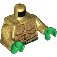 Lego Torso Jumpsuit, Muscles, Green Belt with 'A' Buckle Print, Pearl Gold Arms, Green Hands / Pearl Gold