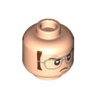 Lego Minifig Head Dwight Schrute, Silver Glasses, Reddish Brown Sideburns, Angry / Smirk print / Light Nougat