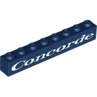 Brick 1 x 8 with White 'Concorde' Print / Dark Blue