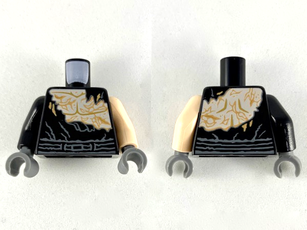Lego Torso SW Ripped Shirt with Light Nougat Skin with Scars Front and Back Pattern / Light Nougat Arm Left / Black Arm Right / Dark Bluish Gray Hands