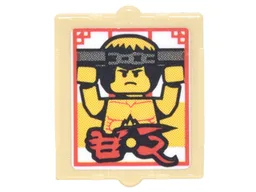 Glass for Window 1 x 2 x 2 Flat Front with Photo with Shirtless Ninja Holding Nunchucks, Red Border and Ninjago Logogram 'ED' Pattern (Sticker) - Set 70620