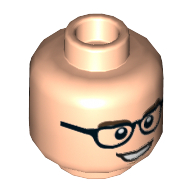 Lego Minifig Head Leonard Hofstadter, Dual Sided, Glasses, Brown Eyebrows, Open Mouth / Confused [Hollow Stud] / Light Nougat