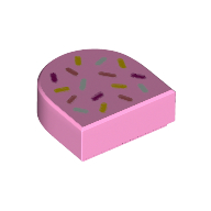 Lego Tile 1 x 1 Half Circle with Sprinkles print / Bright Pink