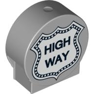 Lego Duplo Brick 1 x 3 x 2 Round Top with 'HIGH WAY' Road Sign Print / Light Bluish Gray