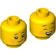 Minifig Head Eyelashes, Bright Light Orange Blushes, Lopsided Grin / Open Mouth Smile Print / Yellow