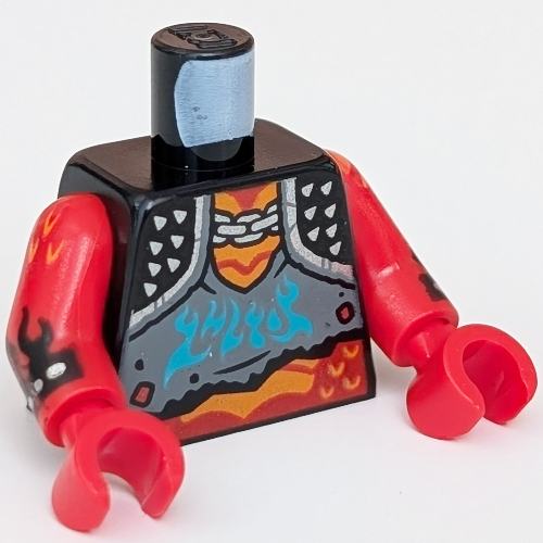 Lego Torso Vest, Spikes on Shoulders, Red Belly print, Red Arms and Hands / Black