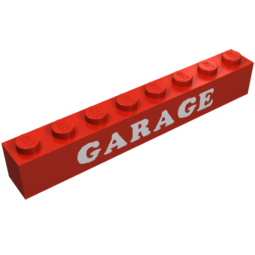 Lego Brick 1 x 8 with Bottom Tubes and 3 Lowered Cross Supports with 'GARAGE' White Print