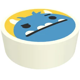 Tile Round 1 x 1 with Blue Monster, Bright Light Orange Background Print