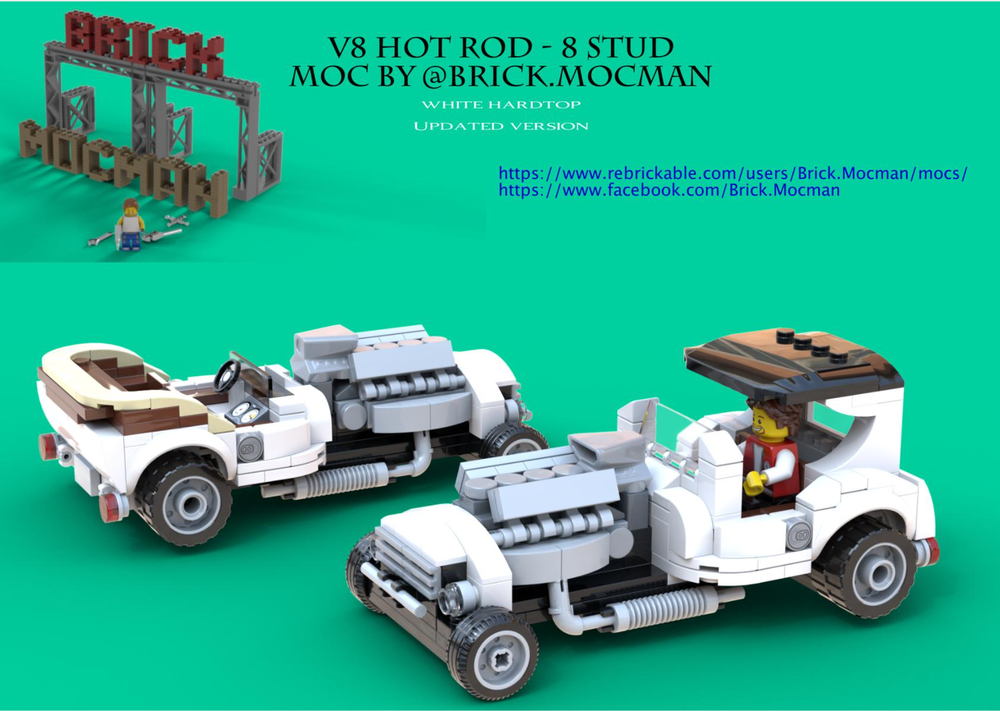 Lego V8 HotRod 8 Stud - White Hardtop (FREE)